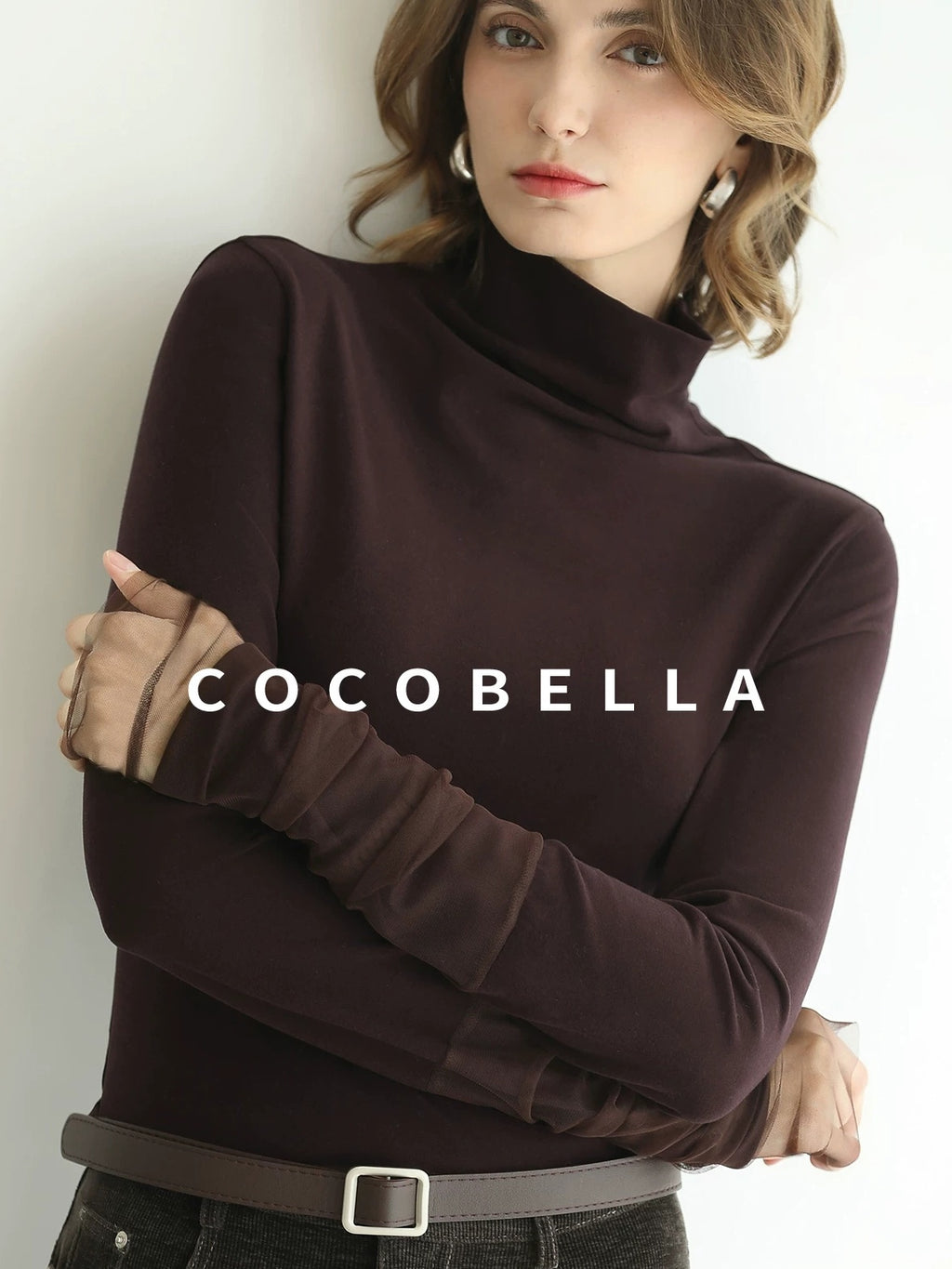 COCOBELLA Anti Static High Neck Slim Fit Pullover Mesh Splice Women Long Sleeve Shirts