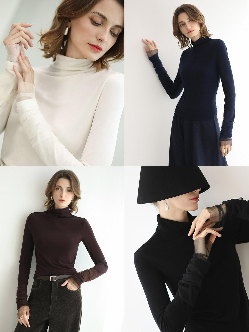 COCOBELLA Anti Static Minimal Slim Fit Mesh Splice High Neck Longsleeve Women Office Shirts