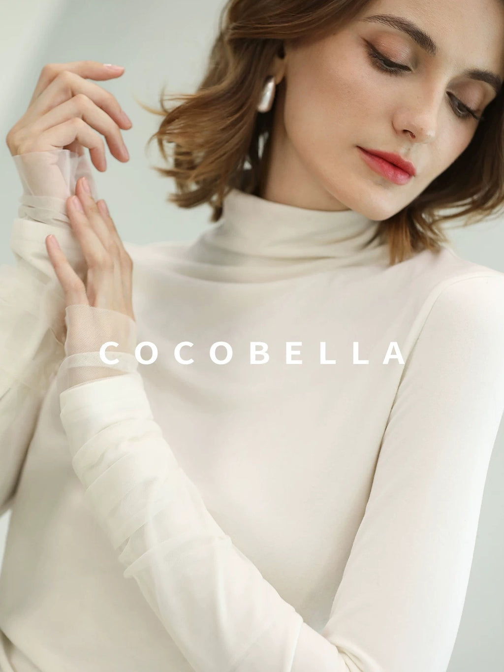 COCOBELLA Anti Static Minimal Slim Fit Mesh Splice High Neck Longsleeve Women Office Shirts