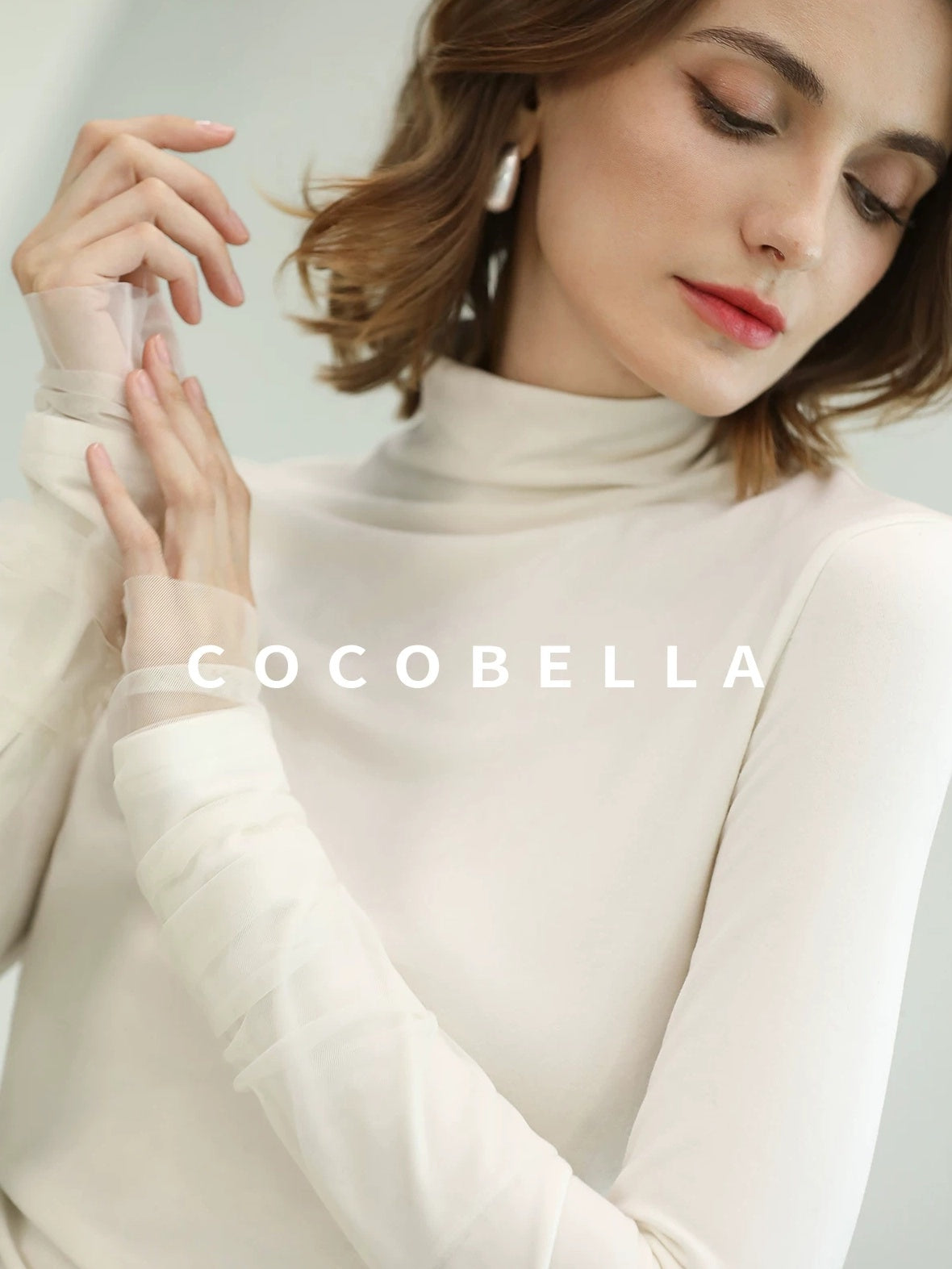 COCOBELLA Anti Static Minimal Slim Fit Mesh Splice High Neck Longsleeve Women Office Shirts