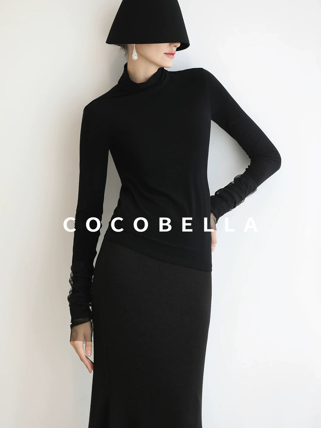 COCOBELLA Anti Static Minimal Slim Fit Mesh Splice High Neck Longsleeve Women Office Shirts