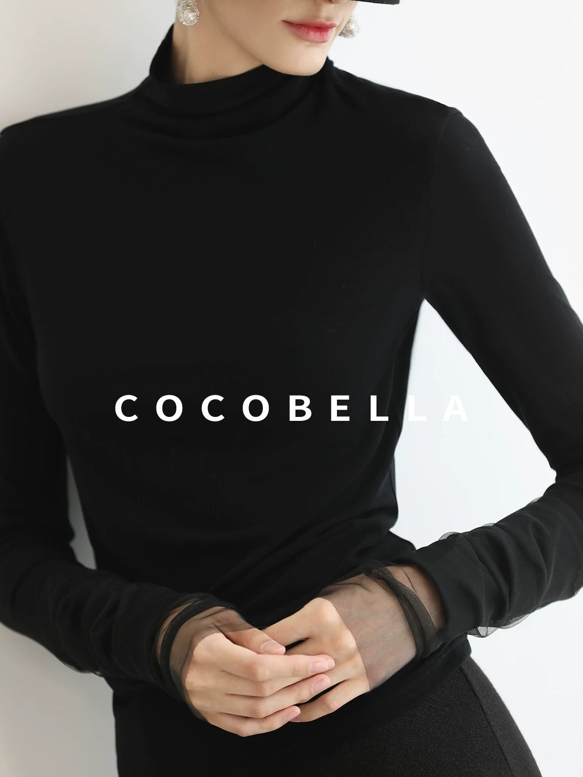 COCOBELLA Anti Static Minimal Slim Fit Mesh Splice High Neck Longsleeve Women Office Shirts