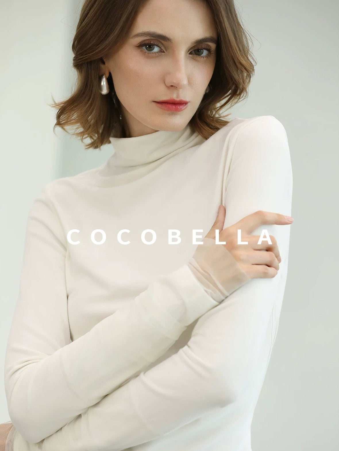COCOBELLA Anti Static Minimal Slim Fit Mesh Splice High Neck Longsleeve Women Office Shirts