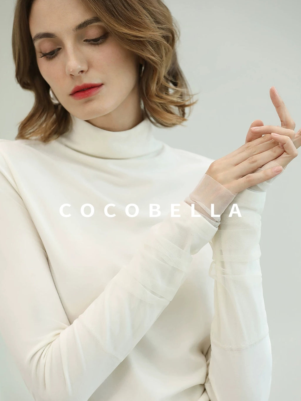 COCOBELLA Anti Static Minimal Slim Fit Mesh Splice High Neck Longsleeve Women Office Shirts