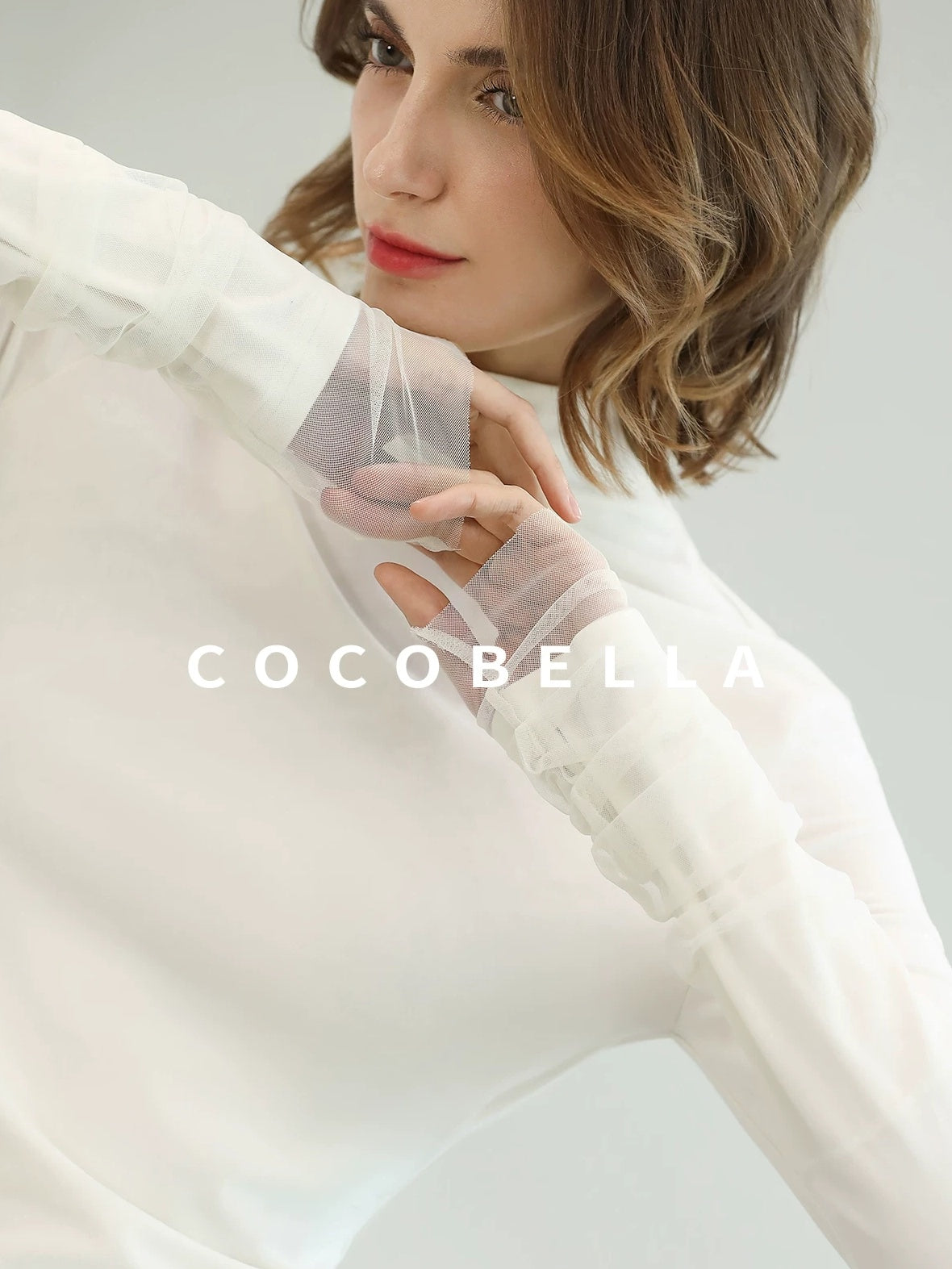 COCOBELLA Anti Static Minimal Slim Fit Mesh Splice High Neck Longsleeve Women Office Shirts