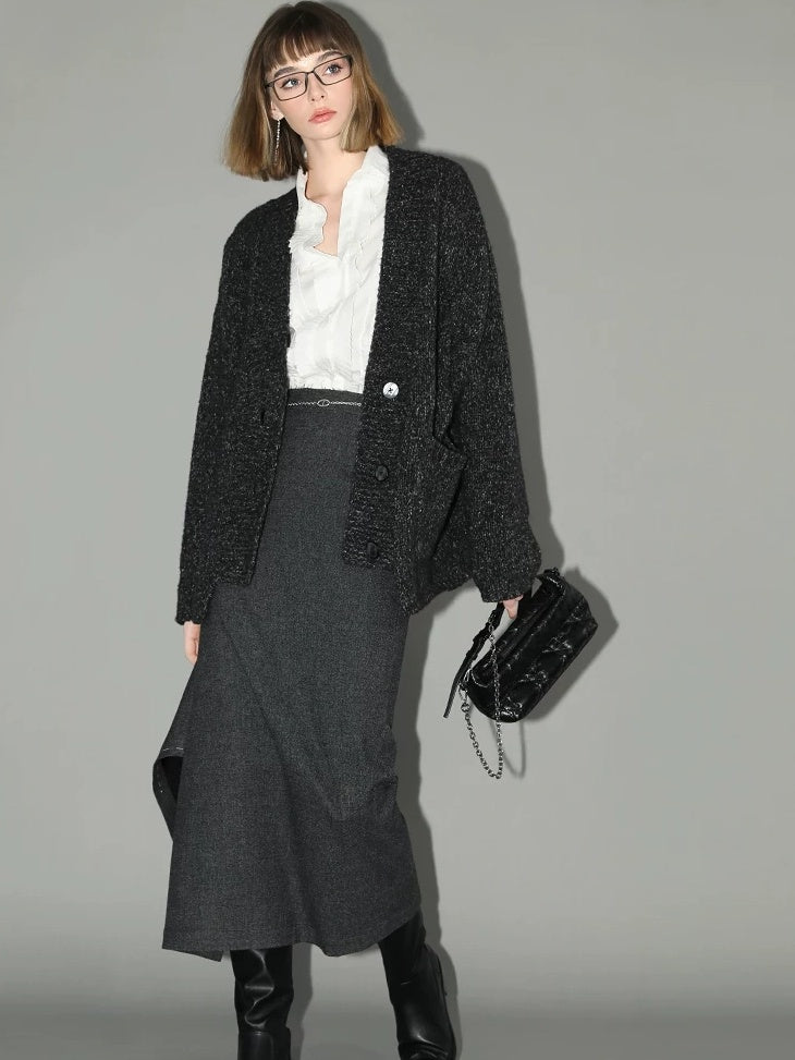 COCOBELLA Asymmetric Topstitch Mid Rise Office Straight H Line Women Maxi Skirts