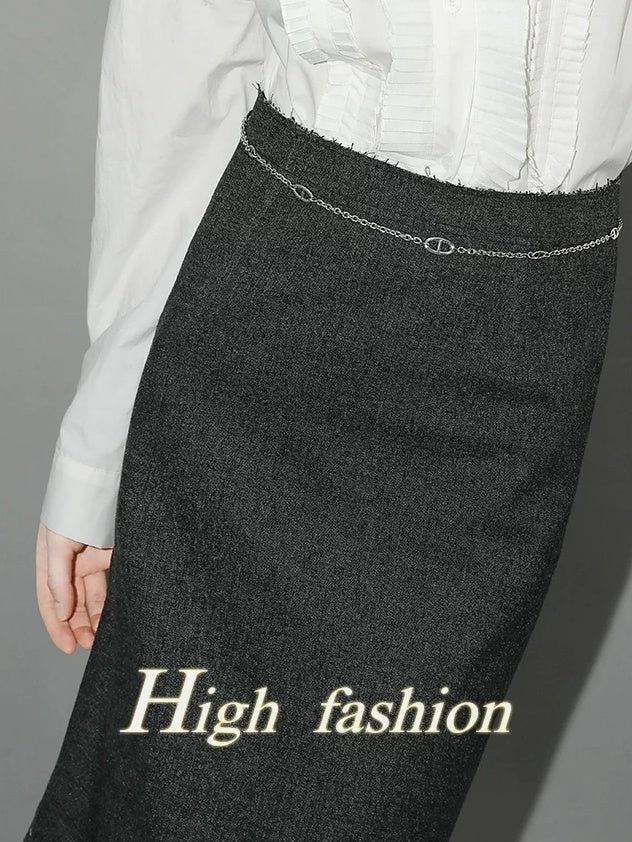 COCOBELLA Asymmetric Topstitch Mid Rise Office Straight H Line Women Maxi Skirts