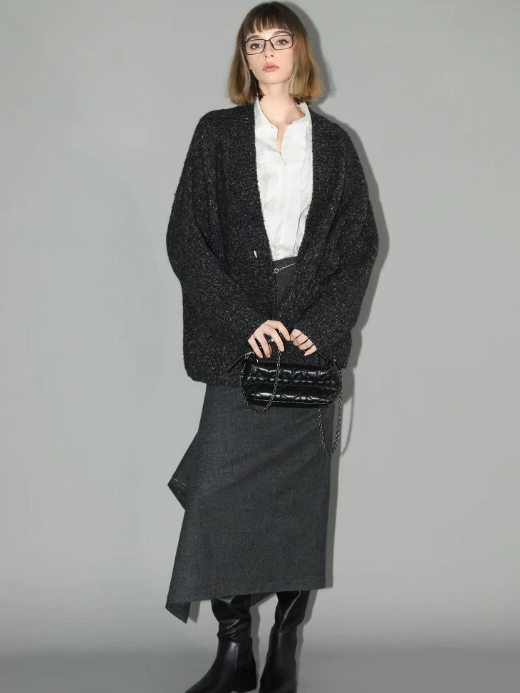 COCOBELLA Asymmetric Topstitch Mid Rise Office Straight H Line Women Maxi Skirts