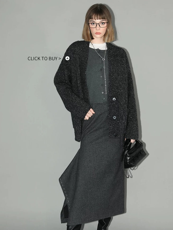 COCOBELLA Asymmetric Topstitch Mid Rise Office Straight H Line Women Maxi Skirts