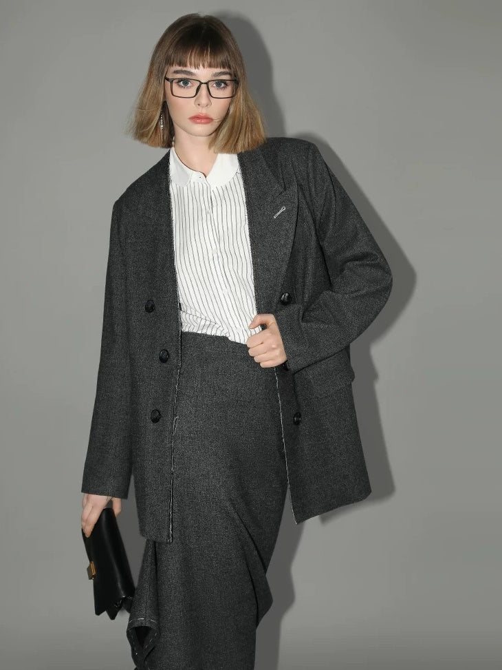 COCOBELLA Asymmetric Topstitch Mid Rise Office Straight H Line Women Maxi Skirts