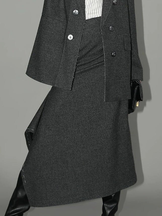 COCOBELLA Asymmetric Topstitch Mid Rise Office Straight H Line Women Maxi Skirts