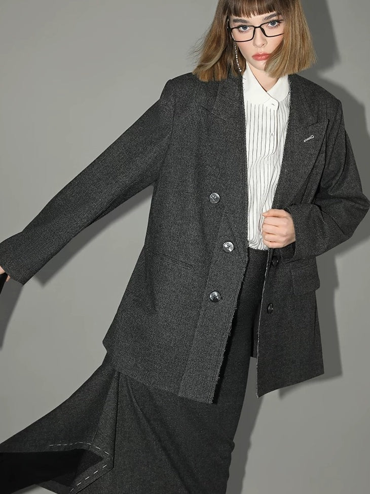 COCOBELLA Asymmetric Topstitch Mid Rise Office Straight H Line Women Maxi Skirts