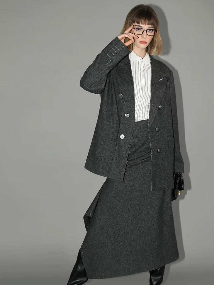 COCOBELLA Asymmetric Topstitch Mid Rise Office Straight H Line Women Maxi Skirts