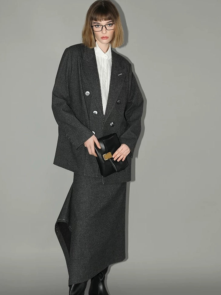 COCOBELLA Asymmetric Topstitch Mid Rise Office Straight H Line Women Maxi Skirts