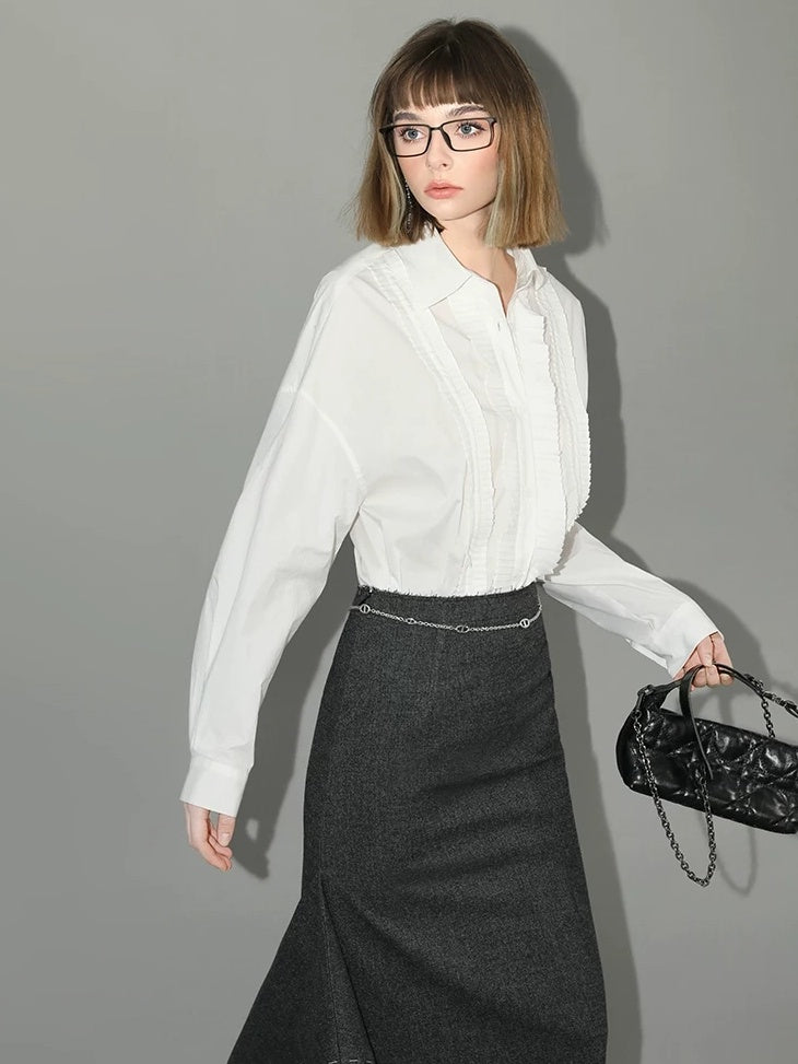 COCOBELLA Asymmetric Topstitch Mid Rise Office Straight H Line Women Maxi Skirts