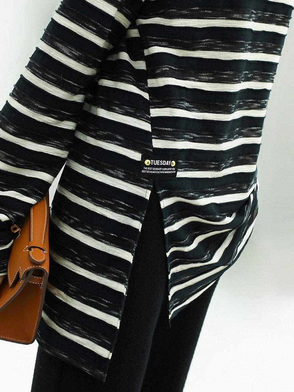 COCOBELLA Asymmetrical Striped Long Sleeve Pullover Straight Fit Commuter Women Shirts