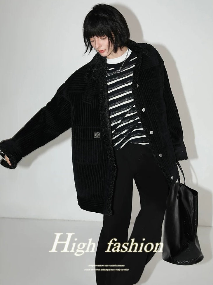 COCOBELLA Asymmetrical Striped Long Sleeve Pullover Straight Fit Commuter Women Shirts