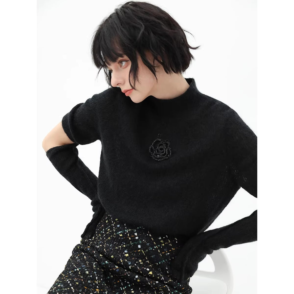 COCOBELLA_Beaded_Detachable_Sleeves_Straight_Fit_Office_Knit_Mock_Neck_Black_Sweater_MISSTT