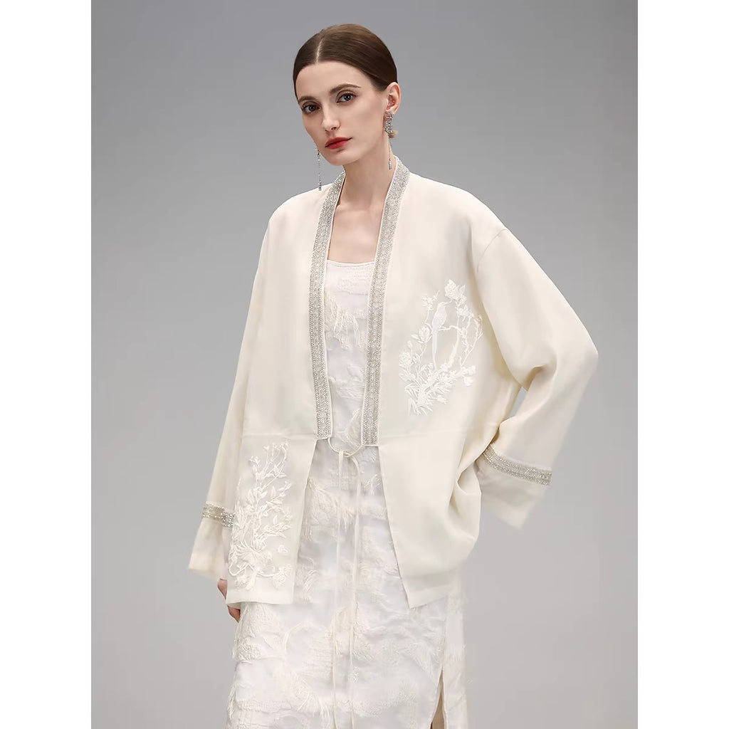 COCOBELLA_Beaded_Embroidered_Tie_Front_Chinese_Loose_V_Neck_Floral_Long_Sleeve_Pearl_Shirts_MISSTT