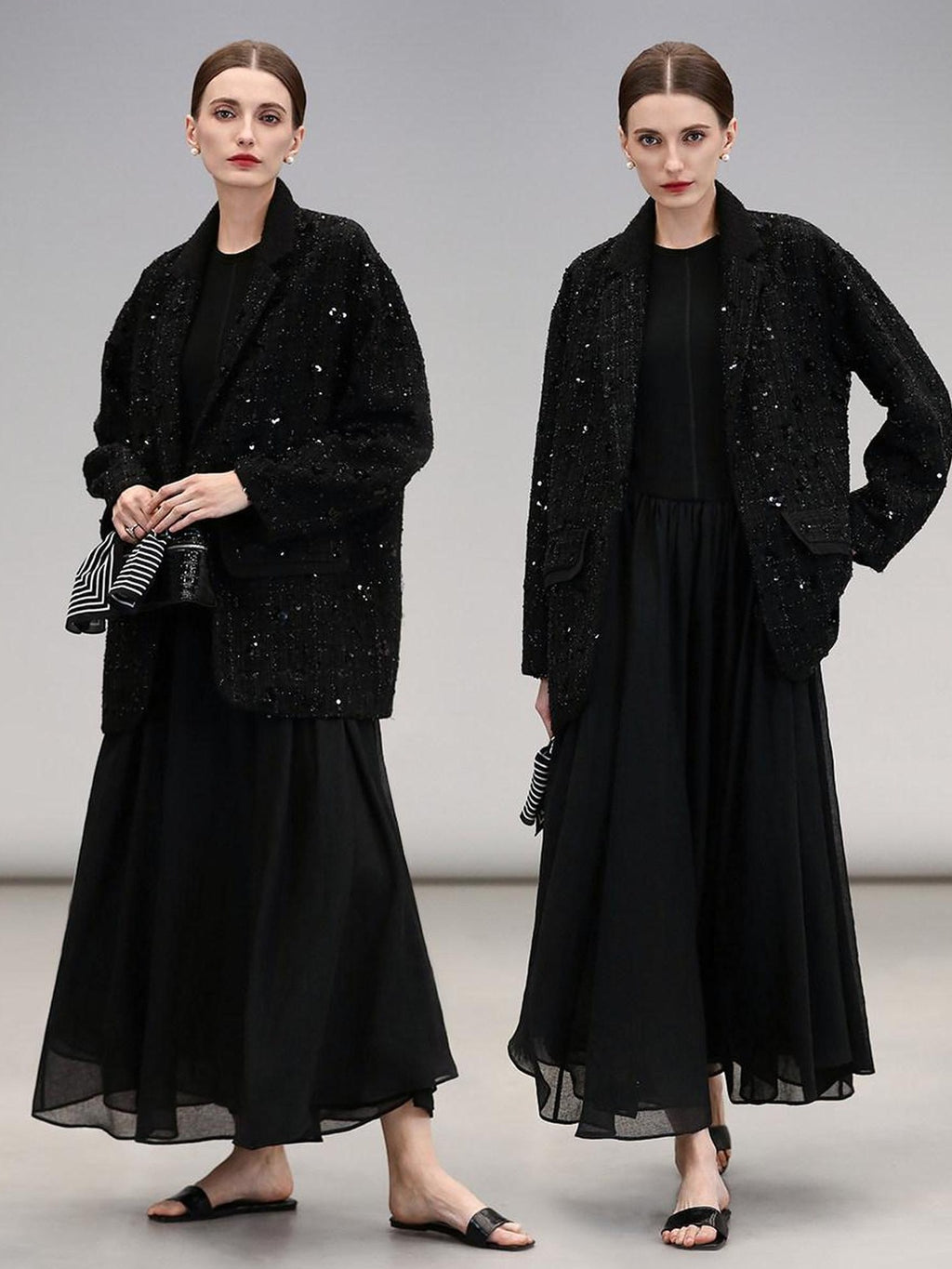 COCOBELLA Beaded Sequin Straight Fit One Button Office Long Sleeve Black Women Blazers