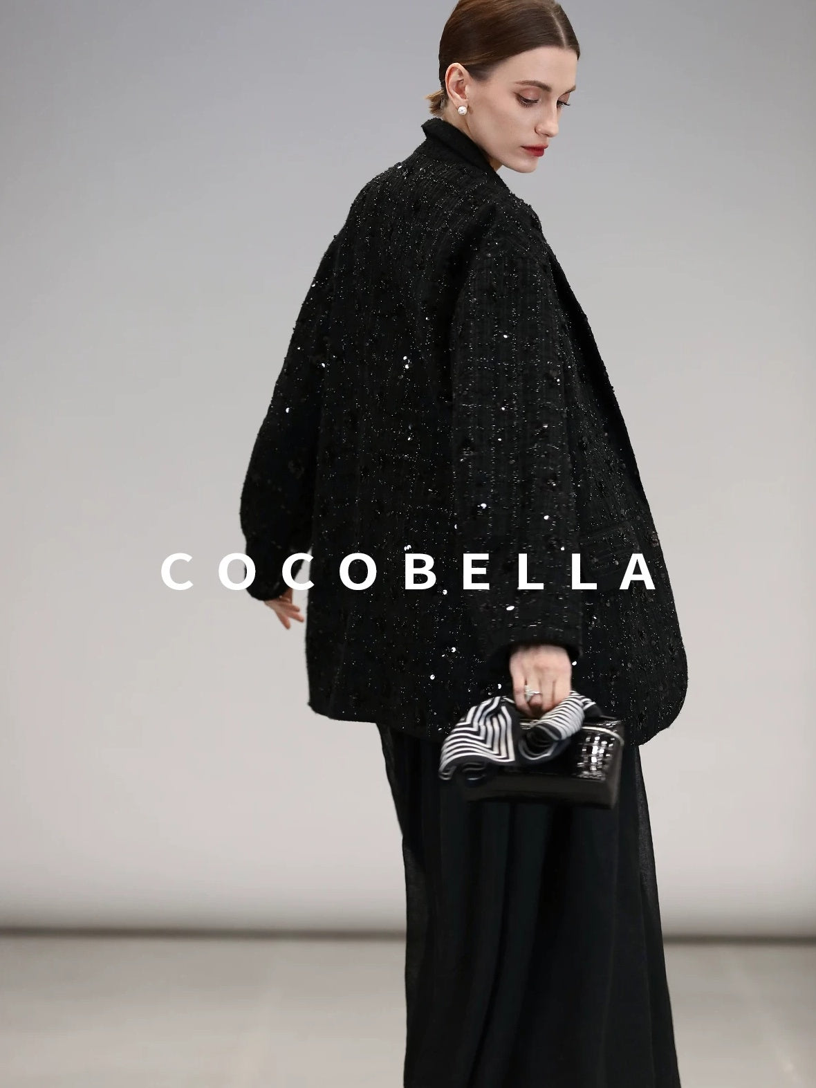 COCOBELLA Beaded Sequin Straight Fit One Button Office Long Sleeve Black Women Blazers