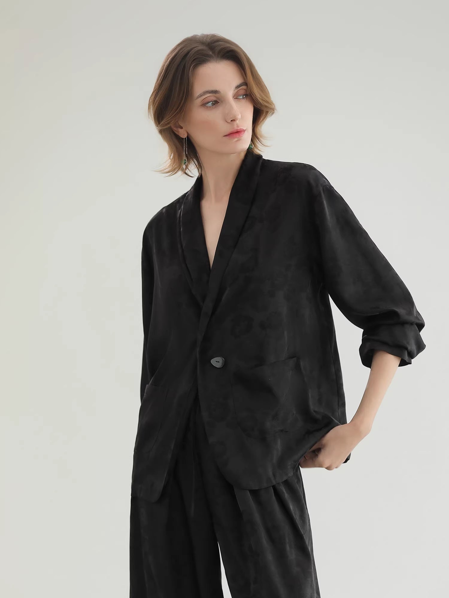 COCOBELLA_Botanical_Jacquard_Straight_Fit_Single_Button_Pockets_Office_Women_Blazers_MISSTT