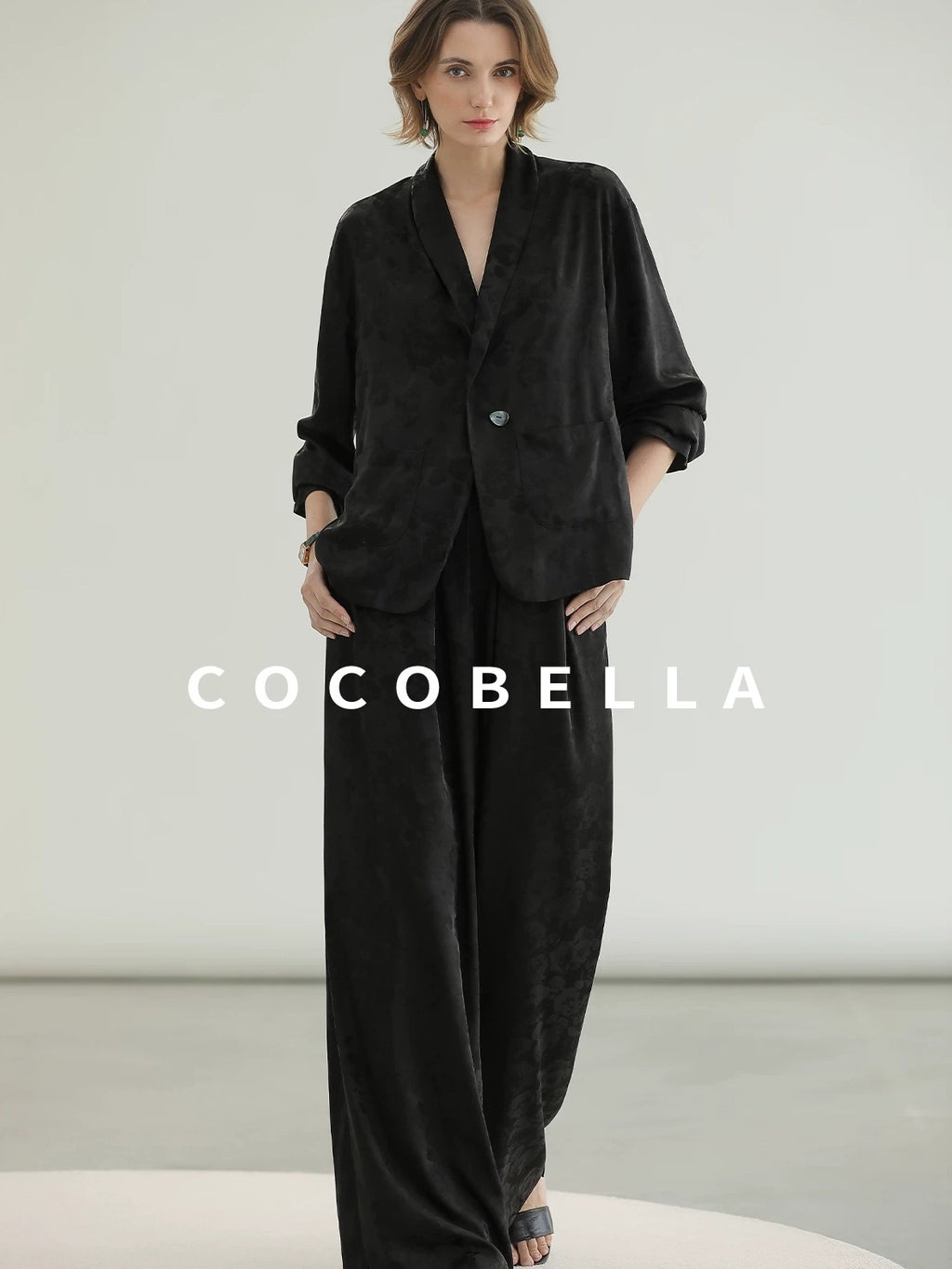 COCOBELLA Botanical Jacquard Straight Fit Single Button Pockets Office Women Blazers