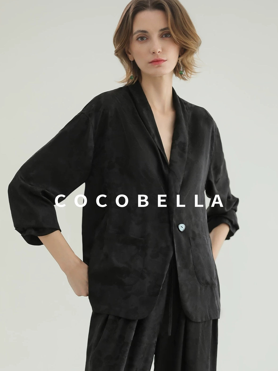 COCOBELLA Botanical Jacquard Straight Fit Single Button Pockets Office Women Blazers