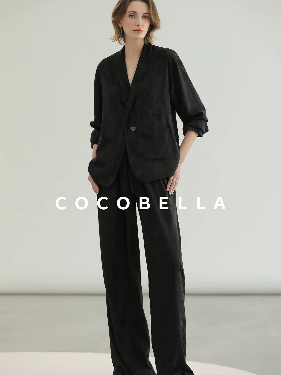 COCOBELLA Botanical Jacquard Straight Fit Single Button Pockets Office Women Blazers
