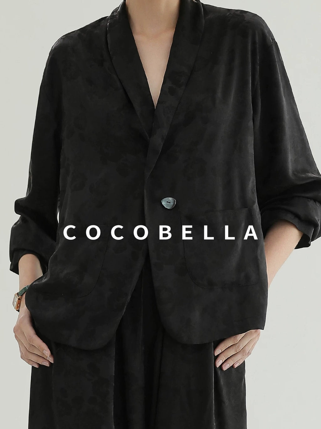 COCOBELLA Botanical Jacquard Straight Fit Single Button Pockets Office Women Blazers
