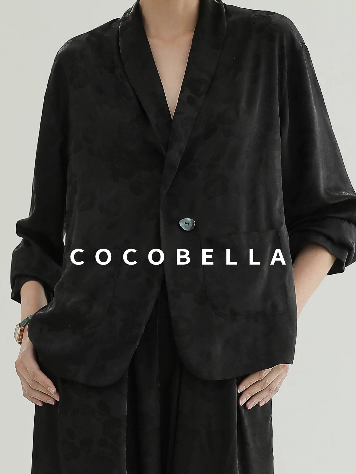 COCOBELLA Botanical Jacquard Straight Fit Single Button Pockets Office Women Blazers