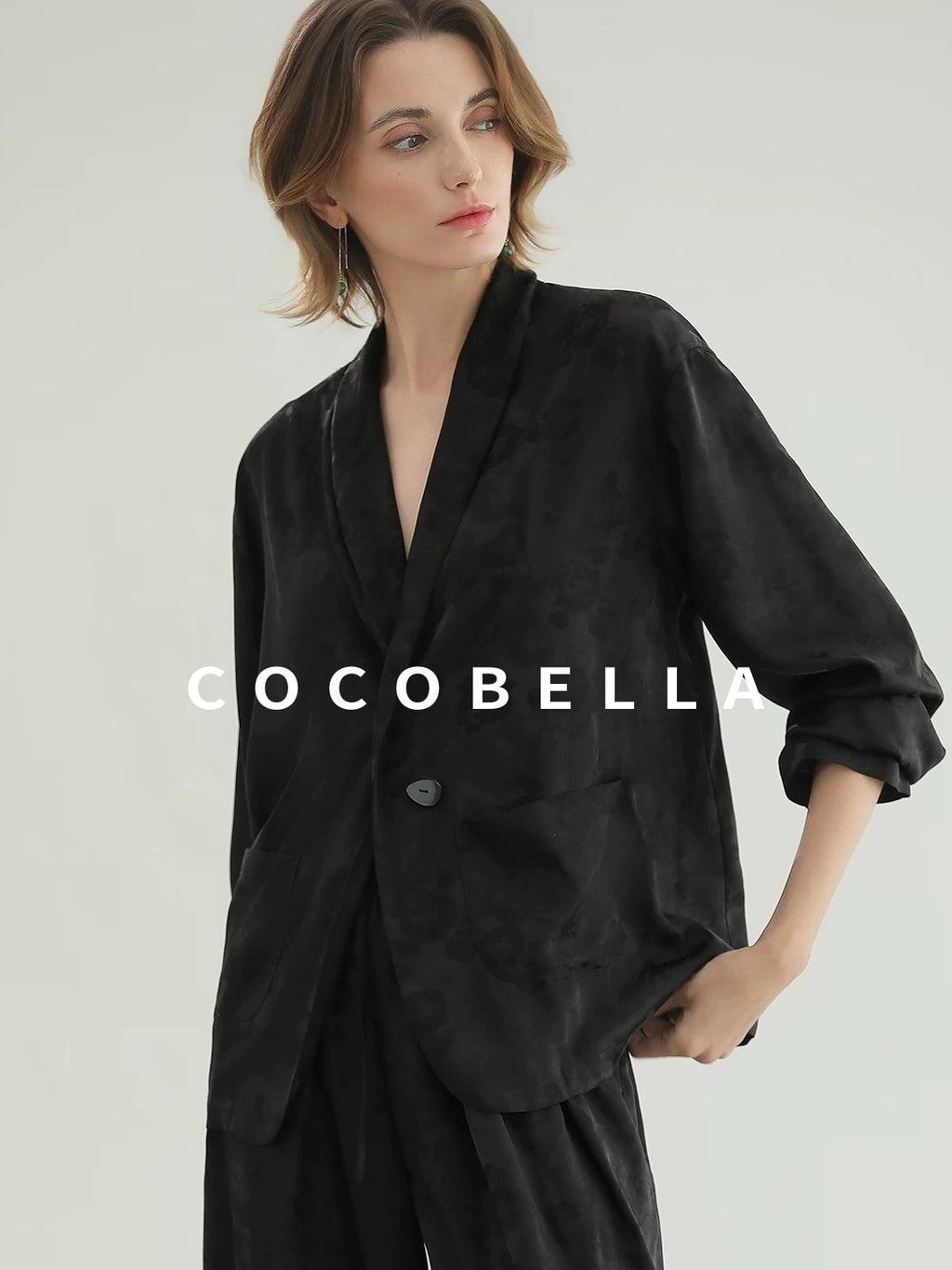 COCOBELLA Botanical Jacquard Straight Fit Single Button Pockets Office Women Blazers