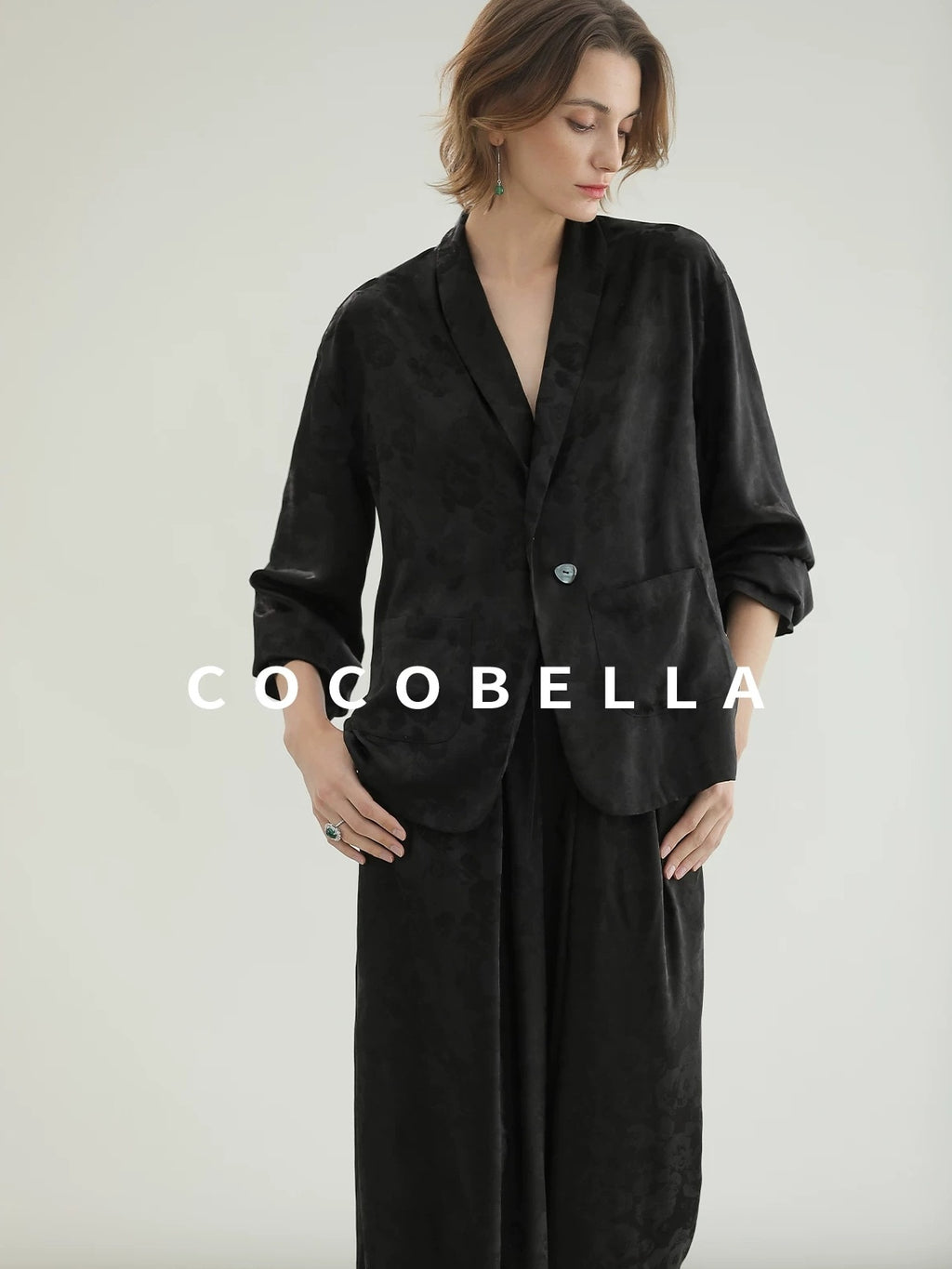 COCOBELLA Botanical Jacquard Straight Fit Single Button Pockets Office Women Blazers