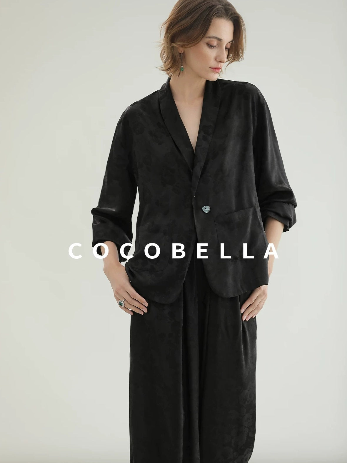 COCOBELLA Botanical Jacquard Straight Fit Single Button Pockets Office Women Blazers