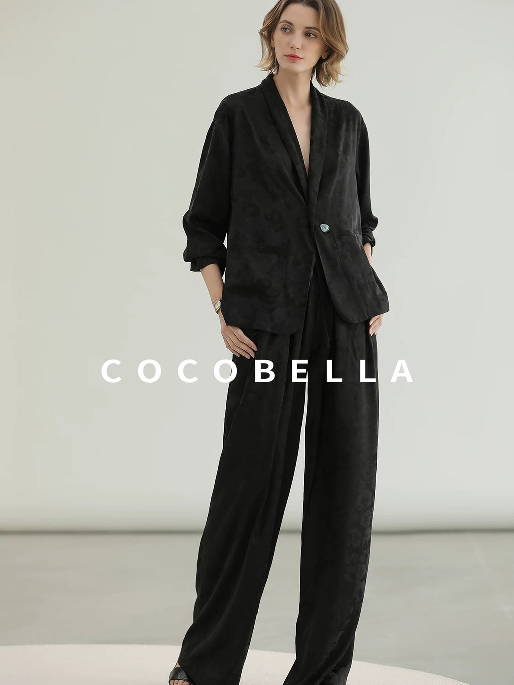 COCOBELLA Botanical Jacquard Straight Fit Single Button Pockets Office Women Blazers