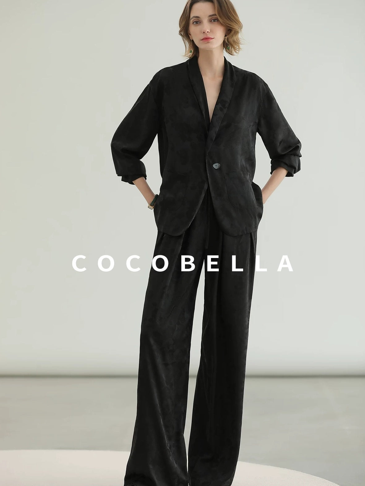 COCOBELLA Botanical Jacquard Straight Fit Single Button Pockets Office Women Blazers