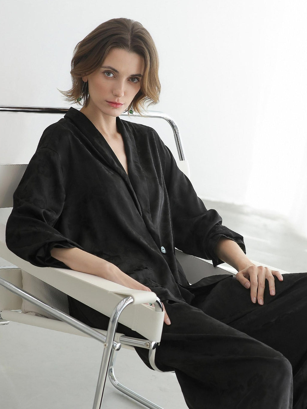 COCOBELLA Botanical Jacquard Straight Fit Single Button Pockets Office Women Blazers