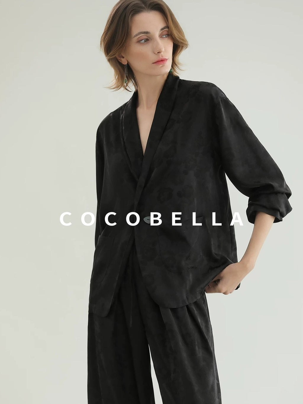 COCOBELLA Botanical Jacquard Straight Fit Single Button Pockets Office Women Blazers