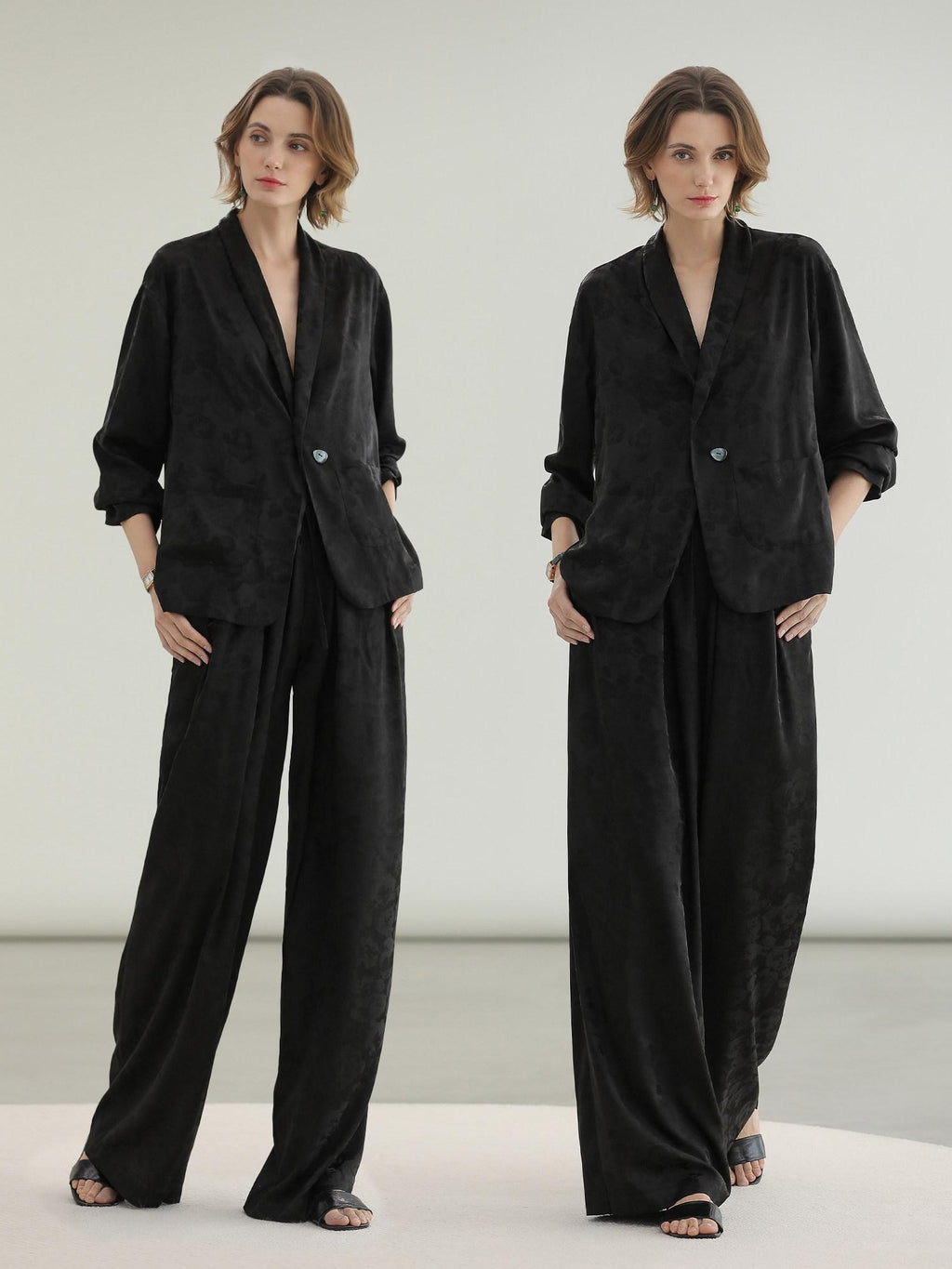 COCOBELLA Botanical Jacquard Straight Fit Single Button Pockets Office Women Blazers