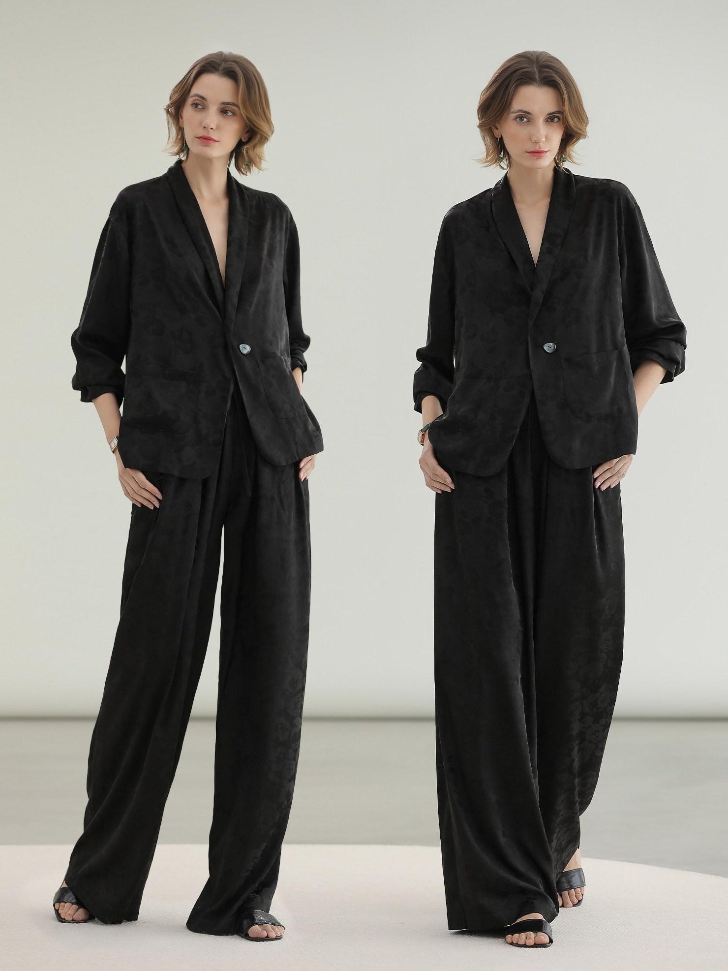 COCOBELLA Botanical Jacquard Straight Fit Single Button Pockets Office Women Blazers