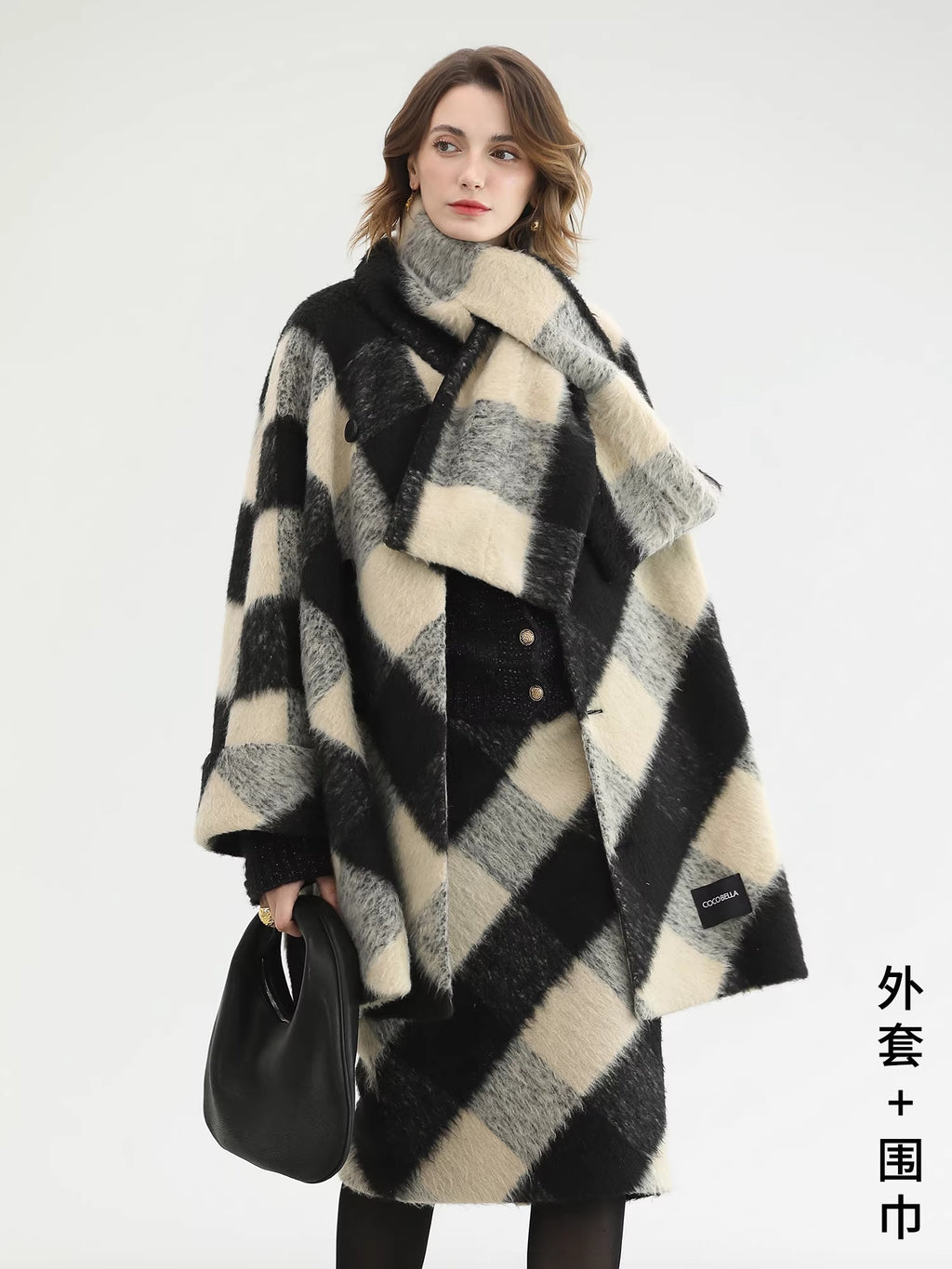 COCOBELLA_British_Plaid_Single_Breasted_Straight_Midlength_Office_Polyester_Coats_MISSTT