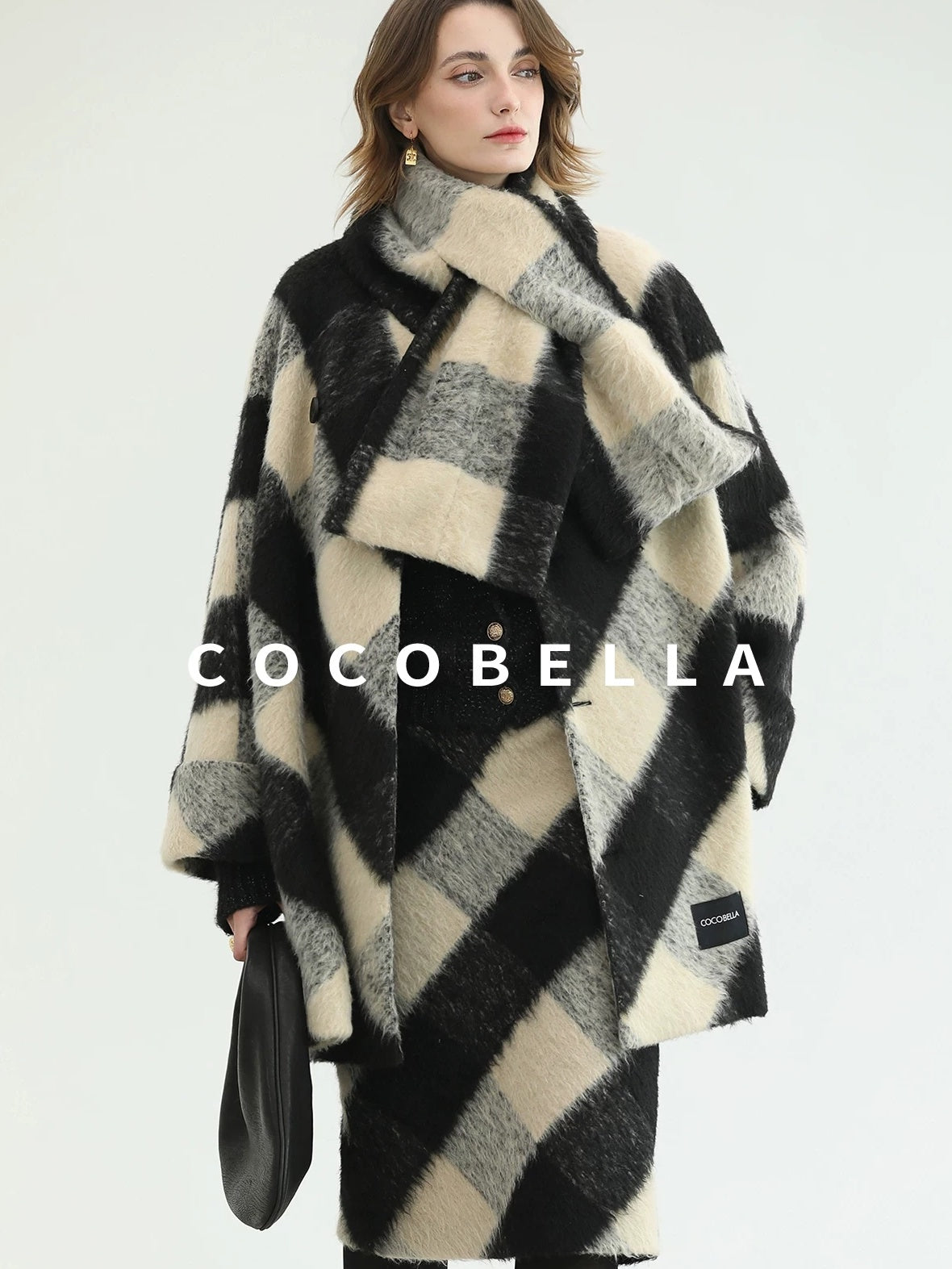 COCOBELLA British Plaid Single Breasted Straight Midlength Office Polyester Coats