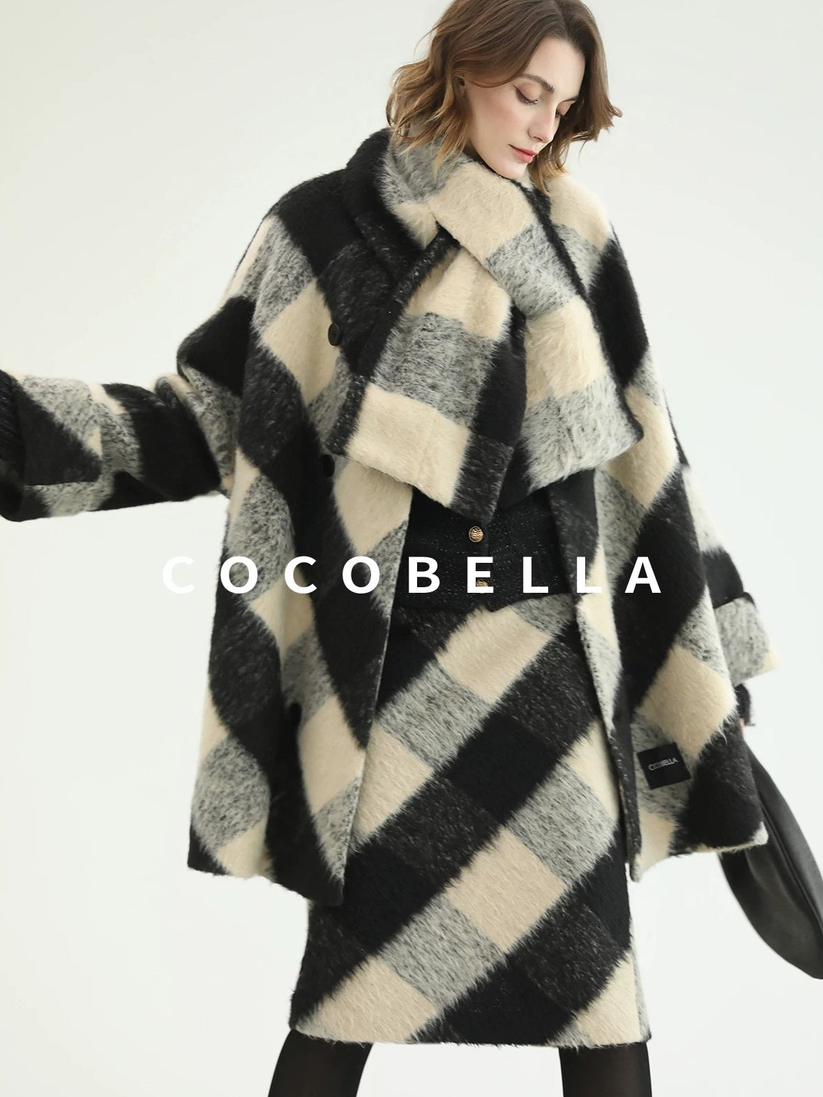 COCOBELLA British Plaid Single Breasted Straight Midlength Office Polyester Coats