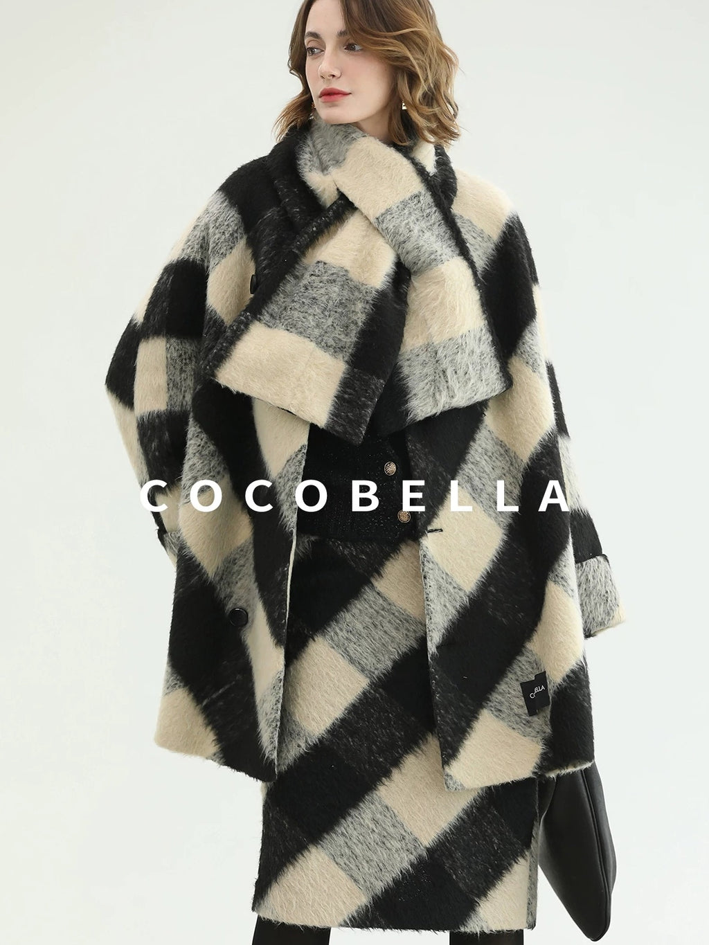 COCOBELLA British Plaid Single Breasted Straight Midlength Office Polyester Coats