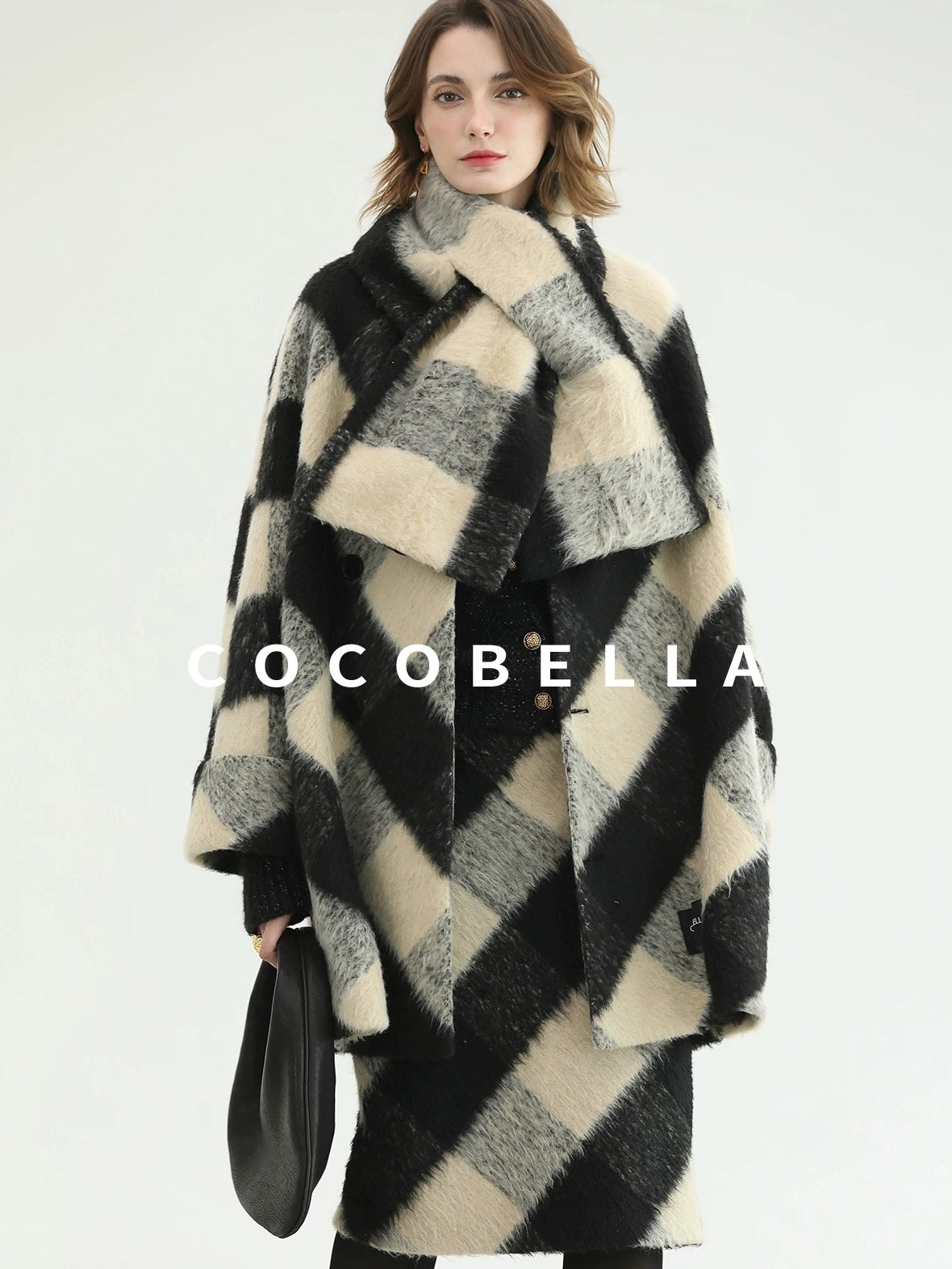 COCOBELLA British Plaid Single Breasted Straight Midlength Office Polyester Coats