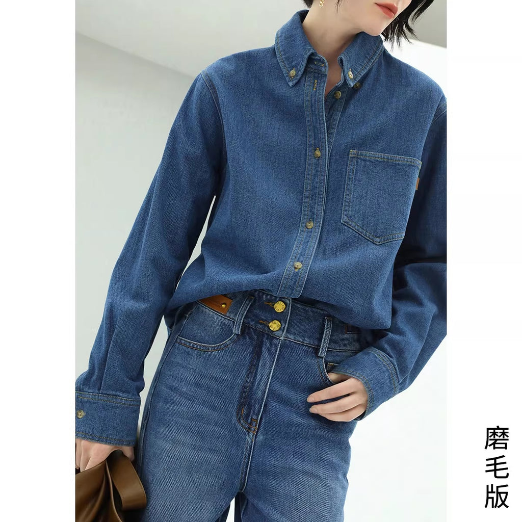 COCOBELLA_Brushed_Long_Sleeve_Vintage_Button_Pocket_Straight_Fit_Women_Workwear_Shirts_MISSTT