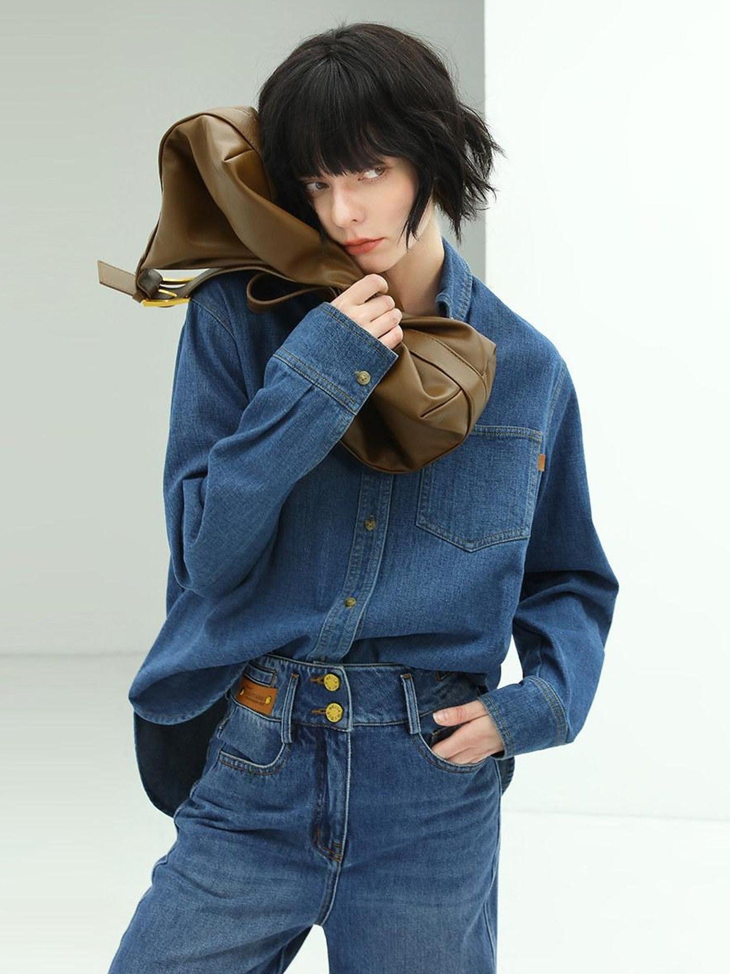 COCOBELLA Brushed Long Sleeve Vintage Button Pocket Straight Fit Women Workwear Shirts