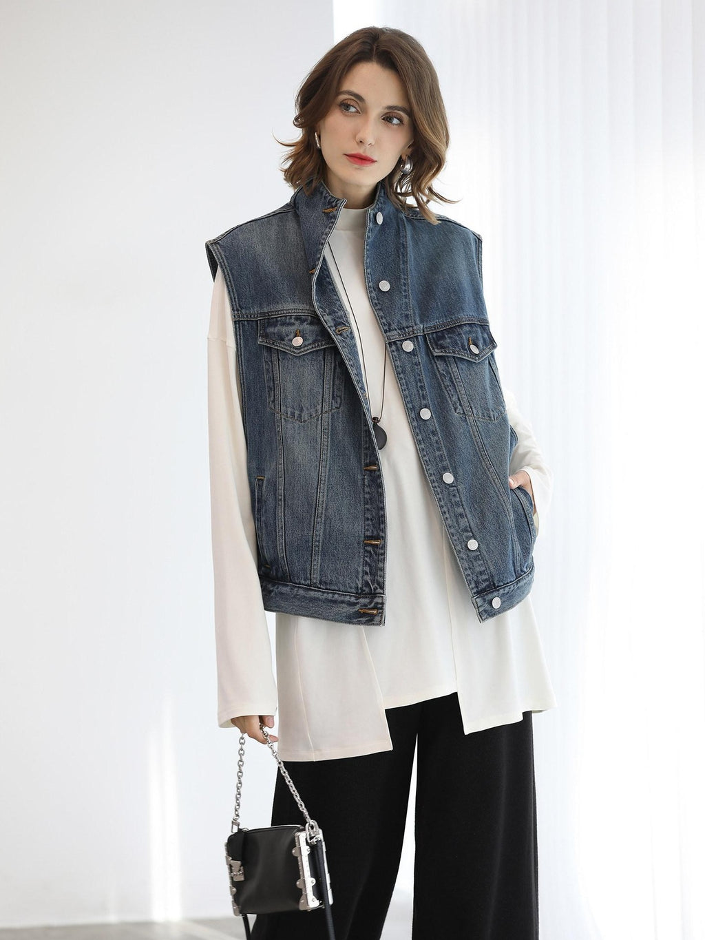 COCOBELLA Brushed Viscose Anti Static Minimalist Loose High Neck Women Long Sleeve T-Shirts