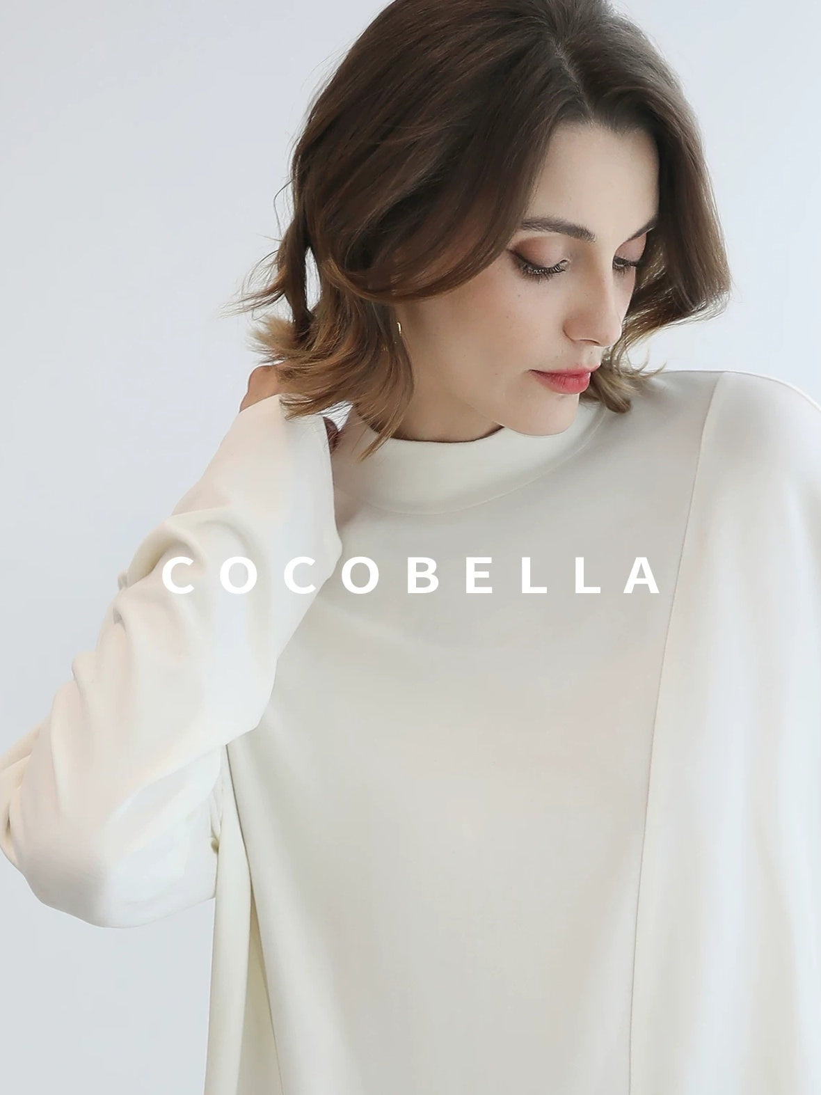 COCOBELLA Brushed Viscose Anti Static Minimalist Loose High Neck Women Long Sleeve T-Shirts
