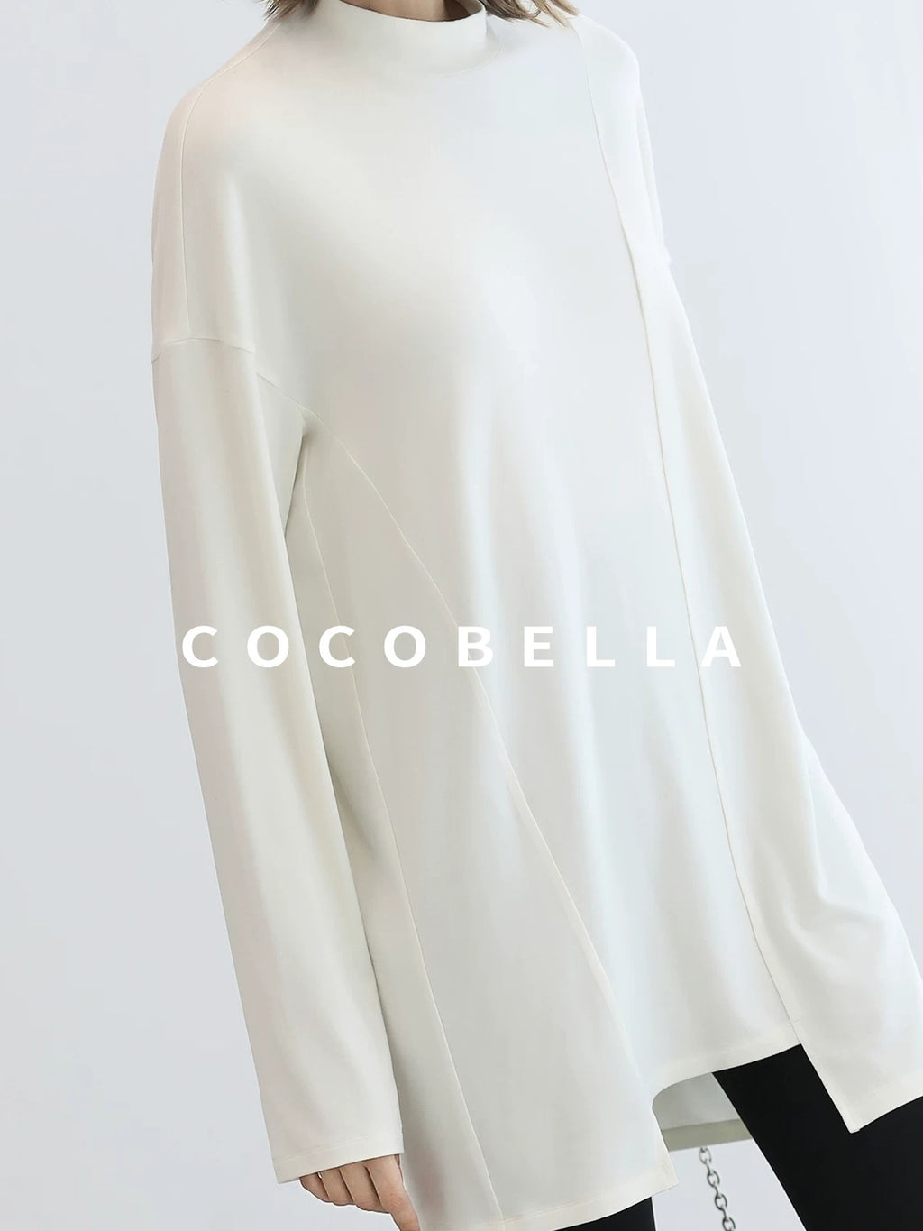 COCOBELLA Brushed Viscose Anti Static Minimalist Loose High Neck Women Long Sleeve T-Shirts